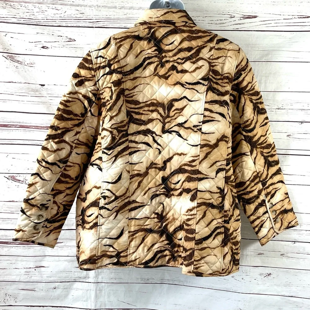 Chico's Jacket Women’s 4 US 20/22 Brown Tiger Prints Quilted Pockets Long Sleeve
